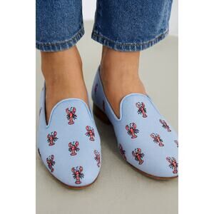 Coach Utopia Lobster Smoking Slippers pale Blue Loafers Embroidered Sz 9